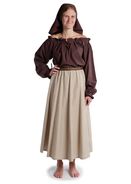 Mittelalter Rock Duzabel in Hanffarben Frontansicht 3