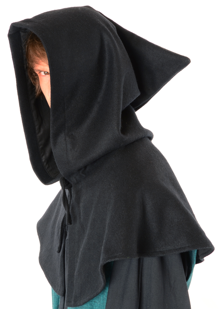Mittelalter Kapuze Rentwin in Schwarz Seitenansicht