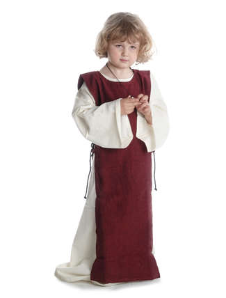 Mittelalter Kinderkleid Alyze (Set) in Beige-Rot Frontansicht