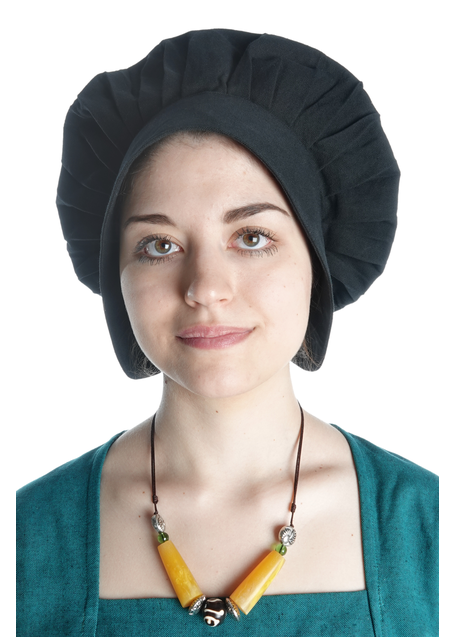 Mittelalter Haube Lunete in Schwarz Frontansicht