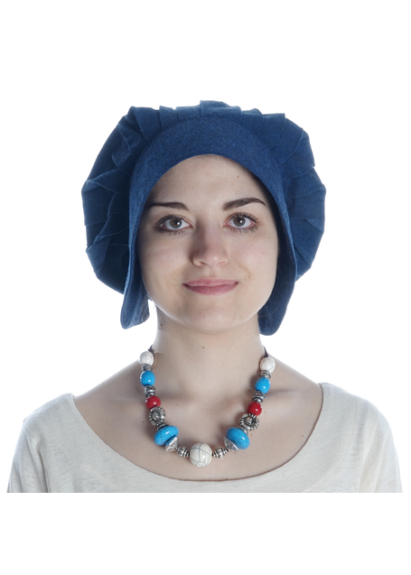 Mittelalter Haube Lunete in Blau Frontansicht