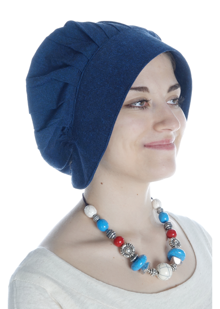 Mittelalter Haube Lunete in Blau Seitenansicht