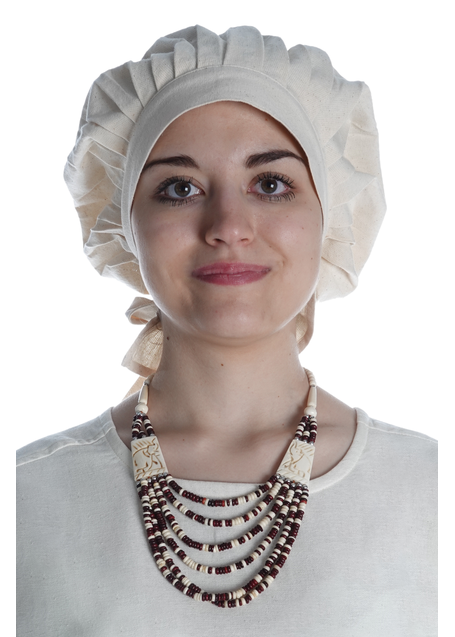 Mittelalter Haube Arnive in Beige Frontansicht
