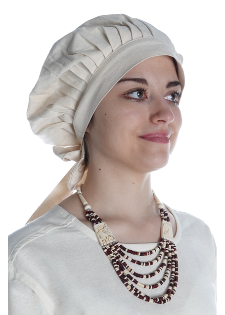 Mittelalter Haube Arnive in Beige Seitenansicht