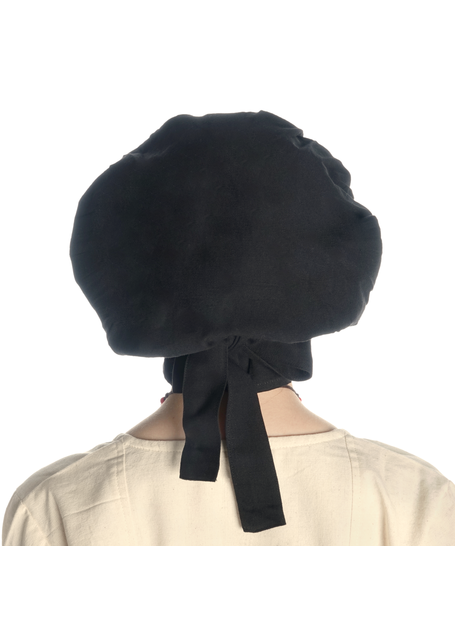 Mittelalter Haube Arnive in Schwarz Rückansicht