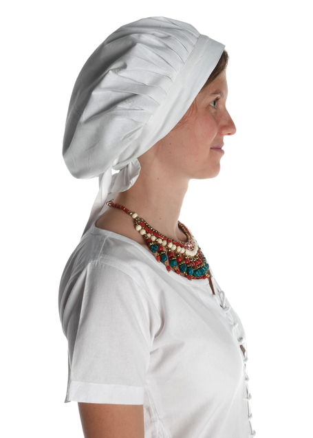 Mittelalter Haube Arnive in Weiß Seitenansicht 2