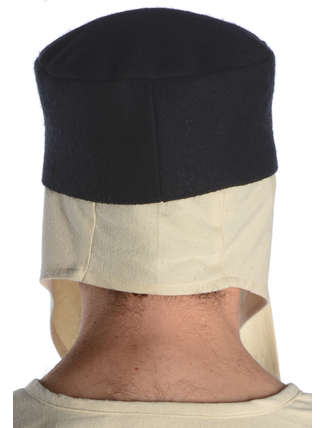 Mittelalter Kappe Reginbald beige (Set) in Beige-Schwarz Rückansicht