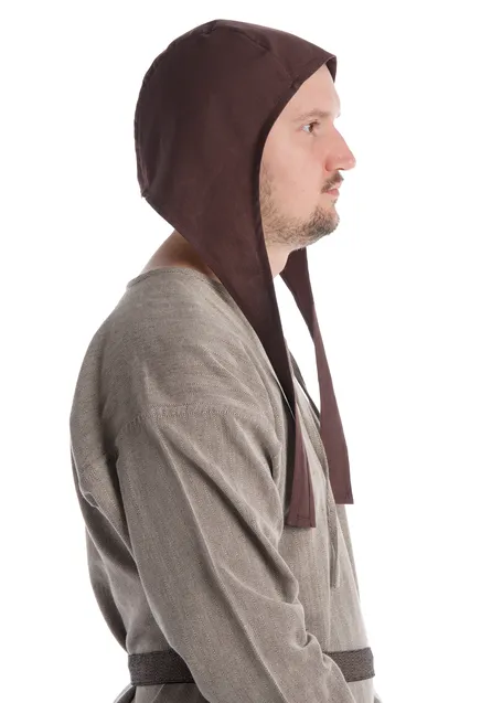 Mittelalter Bundhaube Wenezlan in Braun Seitenansicht