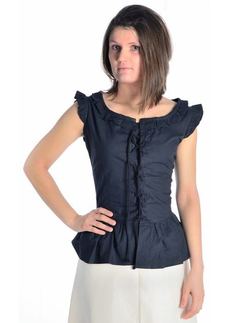 Mittelalter Bluse Kudrun in Schwarz Frontansicht