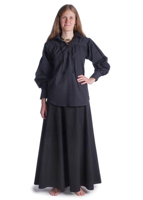 Mittelalter Bluse Hildburg in Schwarz Frontansicht 3