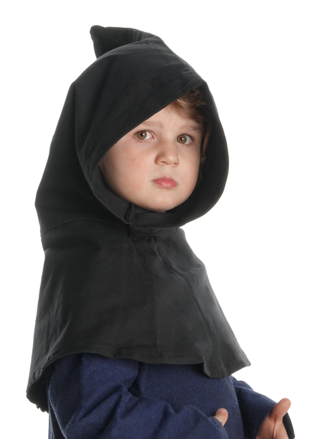 Mittelalter Kinderkapuze Liadarz in Schwarz Frontansicht