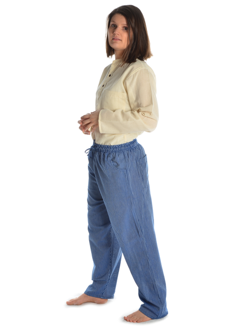 Mittelalter Hose Floraete in Blau-Weiß gestreift Seitenansicht