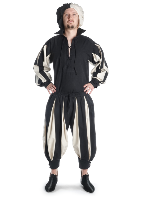 Landsknecht Hose Morold in Schwarz-Beige Frontansicht 2