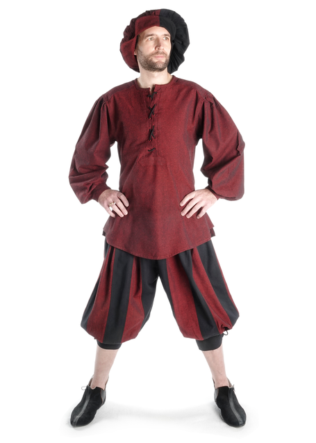Landsknecht Hose Morold in Schwarz-Rot Frontansicht 2