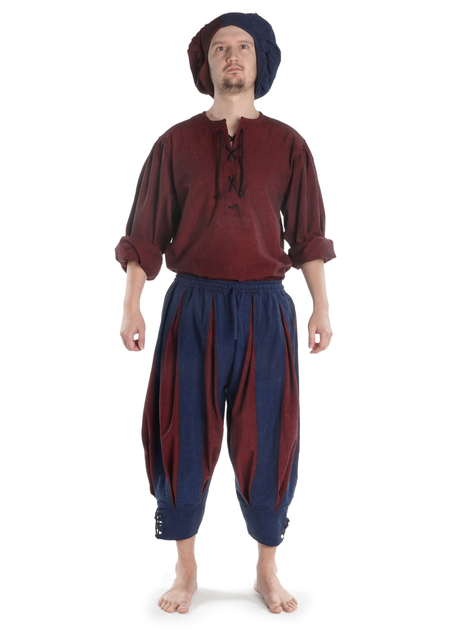Landsknecht Hose Morold in Blau-Rot Frontansicht 3