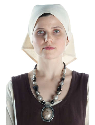 Mittelalter Kopftuch Laudamie in Beige Frontansicht