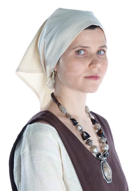 Mittelalter Kopftuch Laudamie in Beige Seitenansicht