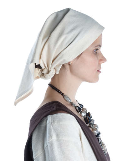 Mittelalter Kopftuch Laudamie in Beige Seitenansicht 2