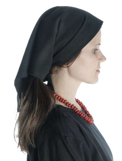 Mittelalter Kopftuch Laudamie in Schwarz Seitenansicht