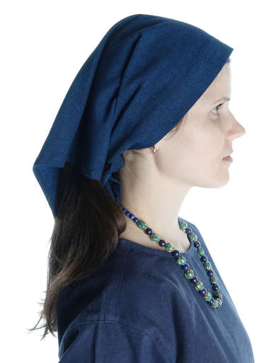 Mittelalter Kopftuch Laudamie in Blau Seitenansicht