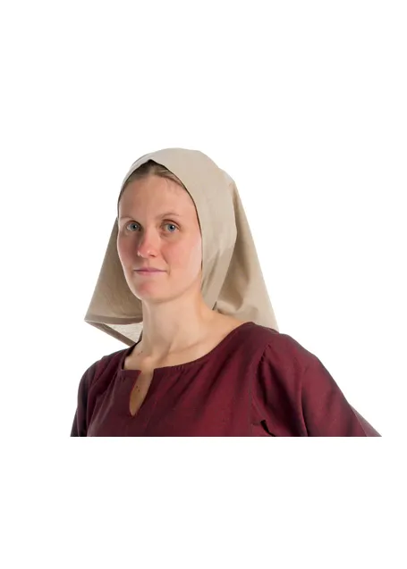 Mittelalter Kopftuch Laudamie in Hanffarben Seitenansicht