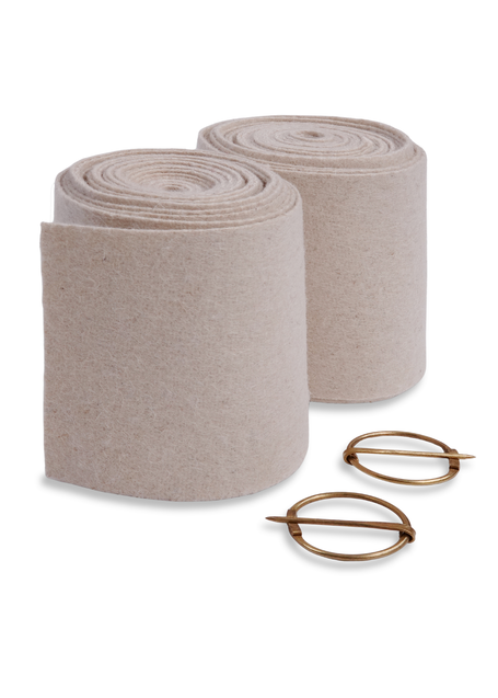 Mittelalter Wadenwickel Balder Set mit Fibeln in Beige Frontansicht 2