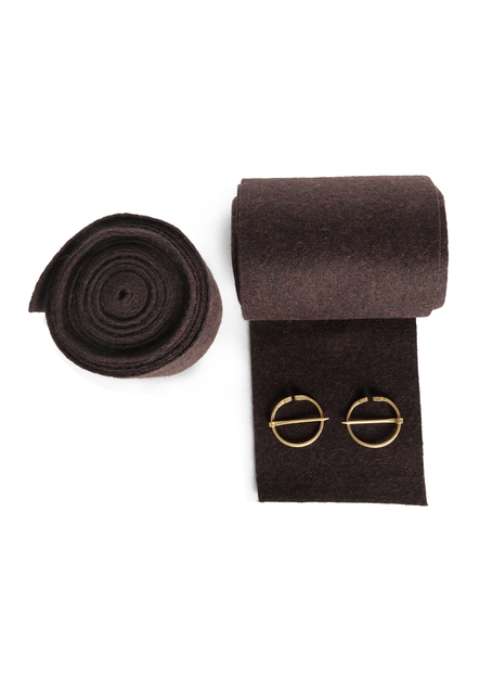 Mittelalter Wadenwickel Balder Set mit Fibeln in Braun Frontansicht 3