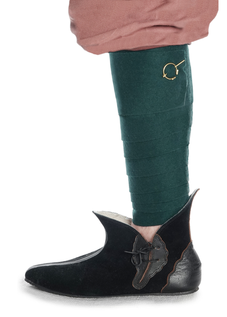 Mittelalter Wadenwickel Balder Set mit Fibeln in Grün Frontansicht