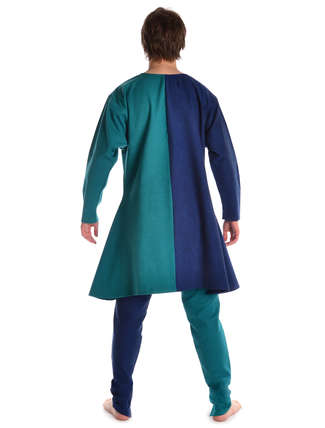 Mittelalter Tunika Alphart in Blau-Grün Rückansicht