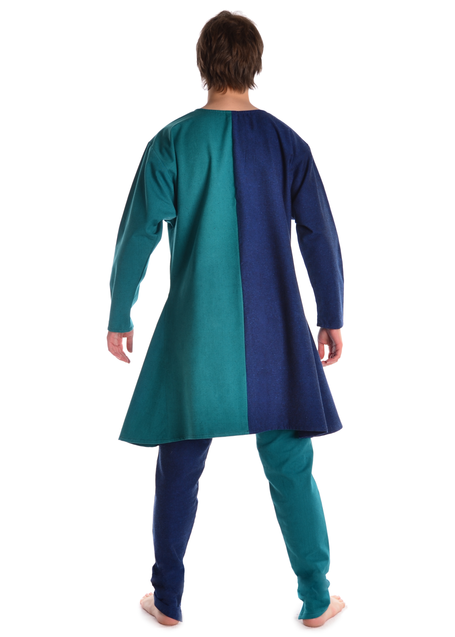 Mittelalter Tunika Alphart in Blau-Grün Rückansicht