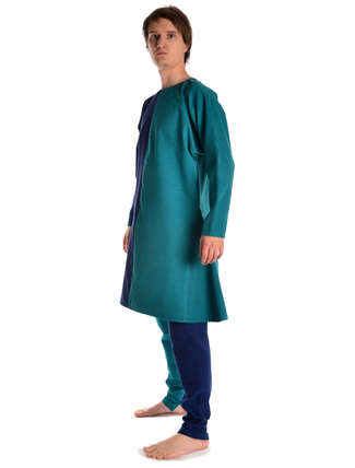 Mittelalter Tunika Alphart in Blau-Grün Seitenansicht 2
