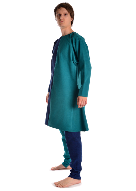 Mittelalter Tunika Alphart in Blau-Grün Seitenansicht 2