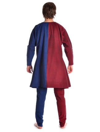 Mittelalter Tunika Alphart in Rot-Blau Rückansicht