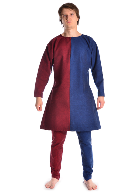 Mittelalter Tunika Alphart in Rot-Blau Frontansicht
