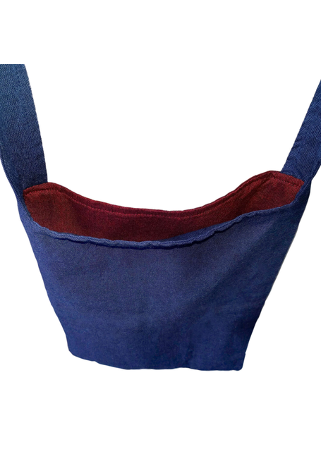Mittelalter Tasche Iring aus Baumwolle in Blau-Rot Detailansicht