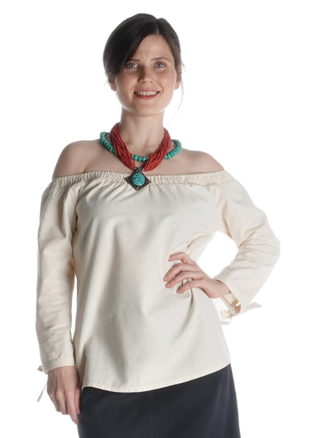 Mittelalter Bluse Swanwhit in Beige Frontansicht