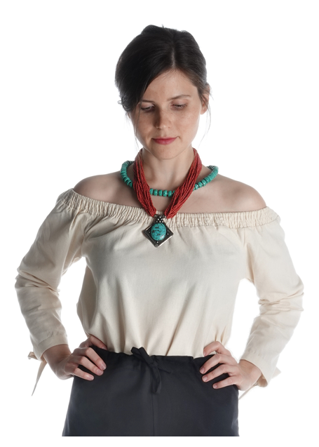 Mittelalter Bluse Swanwhit in Beige Frontansicht 3
