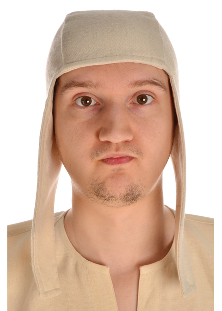 Mittelalter Haube Karamphi in Beige Frontansicht