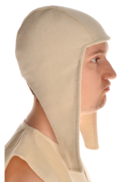 Mittelalter Haube Karamphi in Beige Seitenansicht