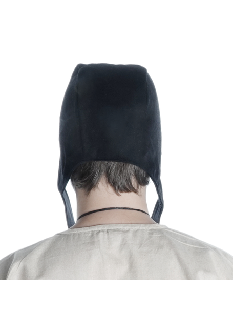 Mittelalter Haube Karamphi in Schwarz Rückansicht