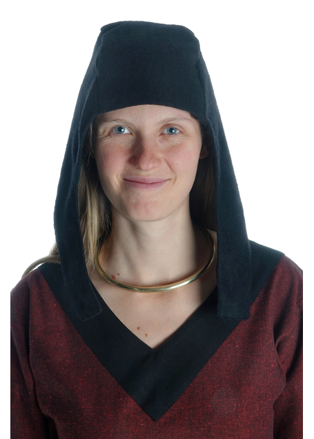 Mittelalter Haube Amurelle in Schwarz Frontansicht