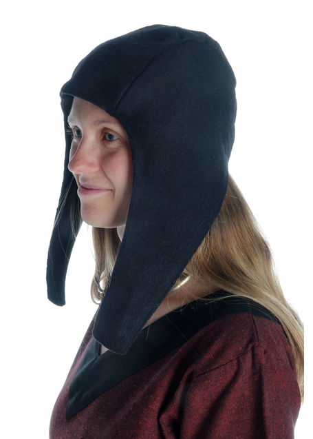 Mittelalter Haube Amurelle in Schwarz Seitenansicht