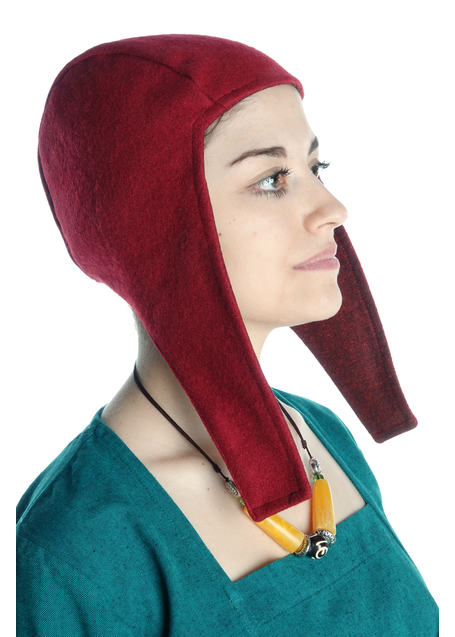 Mittelalter Haube Amurelle in Rot Seitenansicht