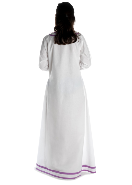 Wikinger Kleid Hildr in Weiß-Violett Rückansicht