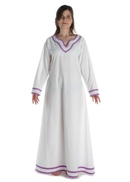 Wikinger Kleid Hildr in Weiß-Violett Frontansicht
