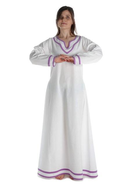 Wikinger Kleid Hildr in Weiß-Violett Frontansicht 2