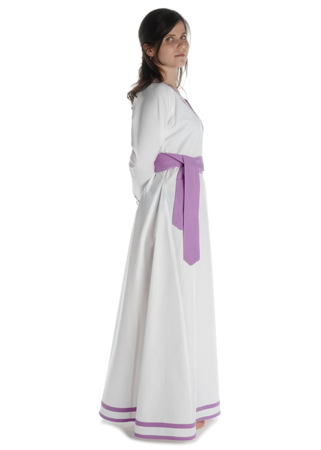 Wikinger Kleid Hildr in Weiß-Violett Seitenansicht 2