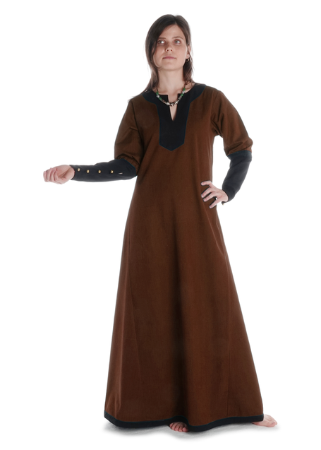 Mittelalter Kleid Skalmöld in Braun-Schwarz Frontansicht
