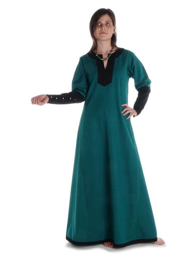 Mittelalter Kleid SkalmÃ¶ld in GrÃ¼n-Schwarz Frontansicht