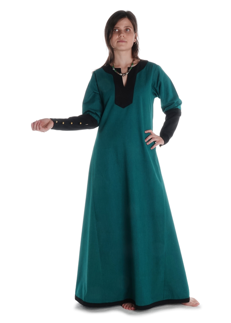 Mittelalter Kleid Skalmöld in Grün-Schwarz Frontansicht
